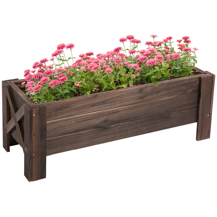 58L Garden Raised Bed Planter Grow Containers for Outdoor Patio Plant Flower Vegetable Pot Fir Wood, 100 x 36.5 x 36 cm, Carbonized Colour