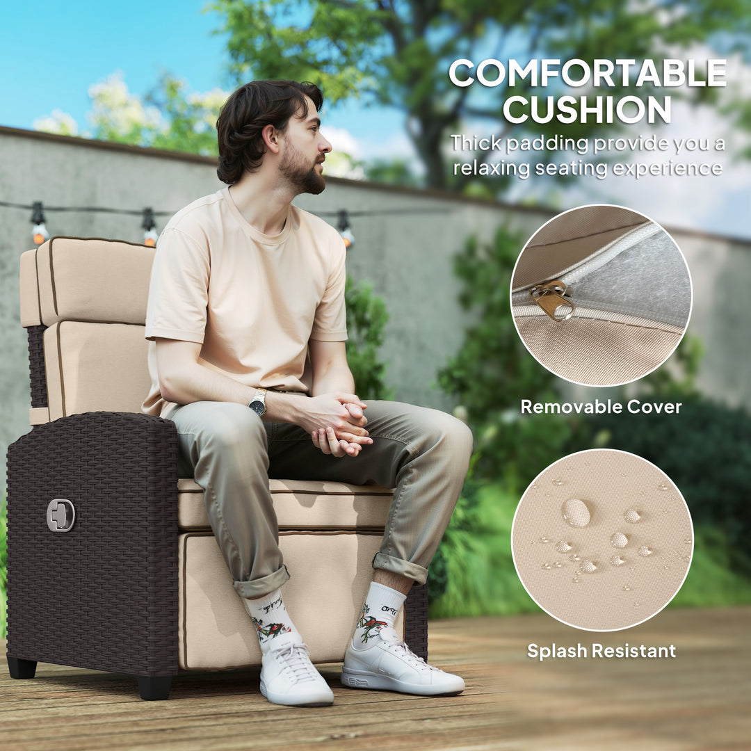 145° Reclining Rattan Armchair, with Footrest - Brown/Khaki