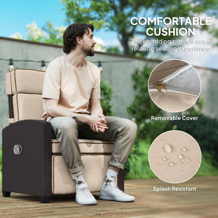 145° Reclining Rattan Armchair, with Footrest - Brown/Khaki