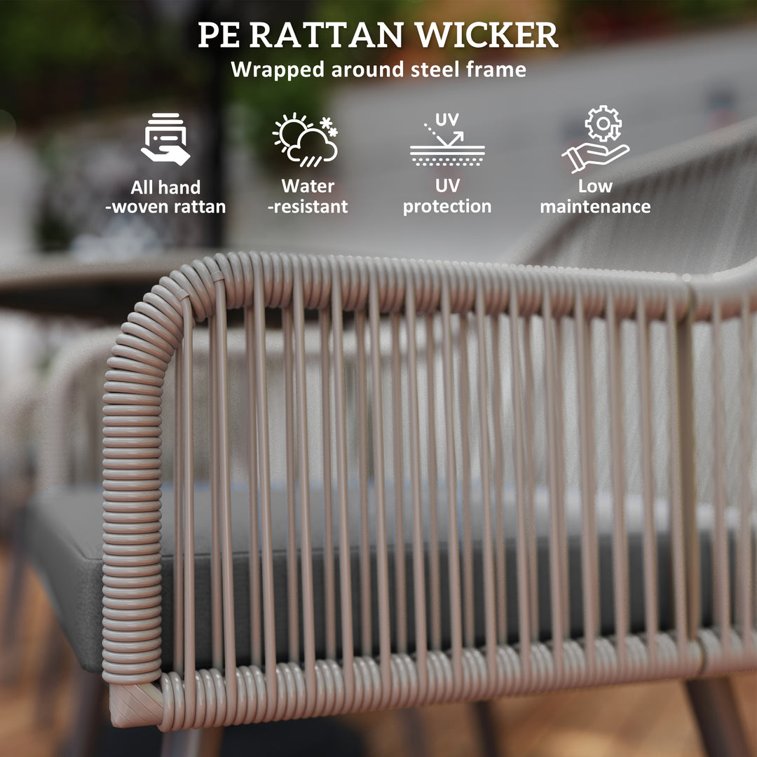 4 Seater Rattan Dining Set, Rattan Garden Furniture Set with Parasol Hole, Outdoor Dining Table and Chairs Set with Cushions, Round Glass Top Table for Patio, Balcony, Light Brown