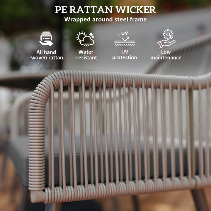 4 Seater Rattan Dining Set, Rattan Garden Furniture Set with Parasol Hole, Outdoor Dining Table and Chairs Set with Cushions, Round Glass Top Table for Patio, Balcony, Light Brown