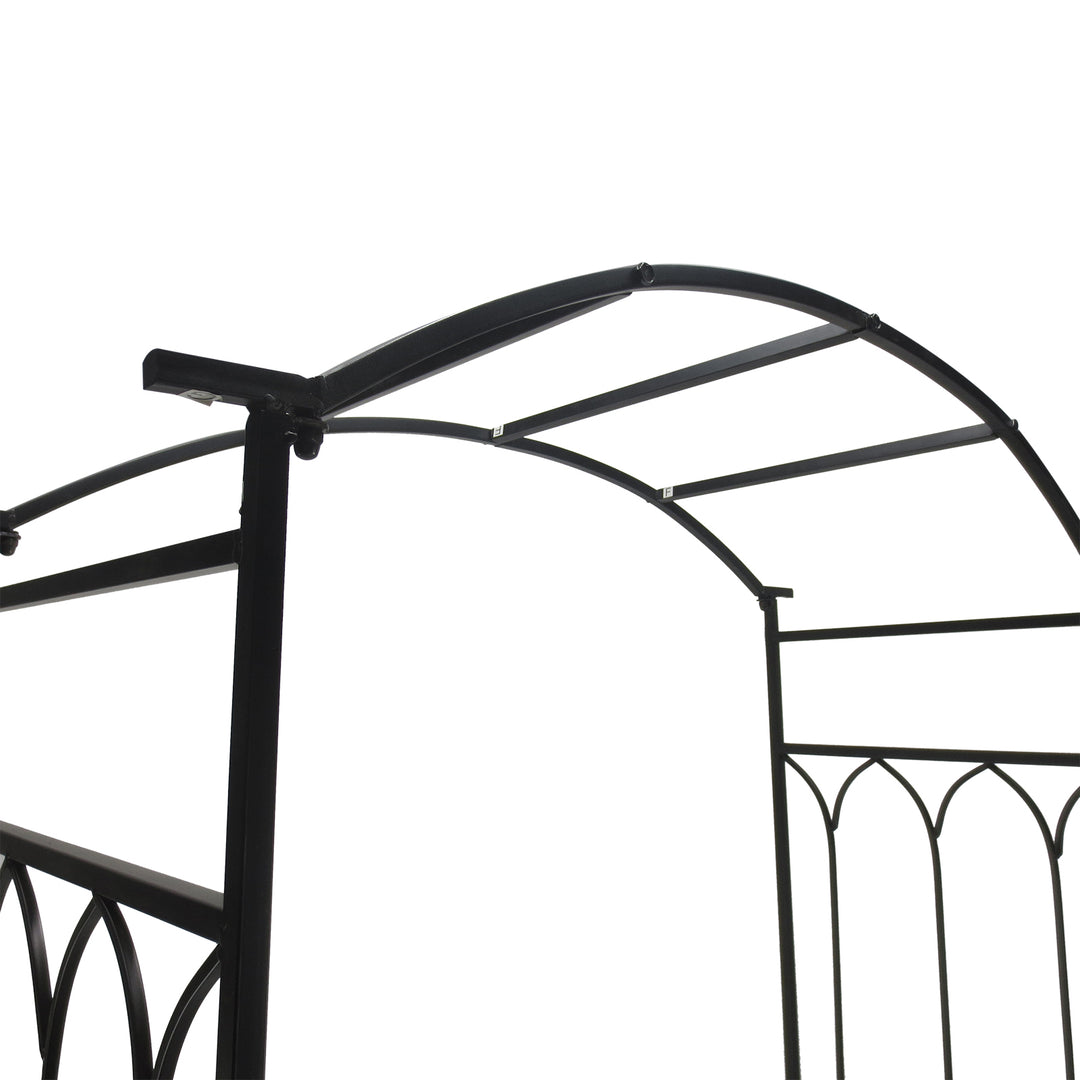 Garden Metal Frame Bench W/Arch for Various Climbing Plant, 115Lx50Wx203H cm-Black