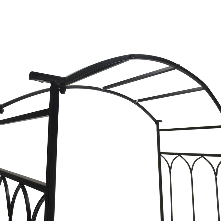 Garden Metal Frame Bench W/Arch for Various Climbing Plant, 115Lx50Wx203H cm-Black