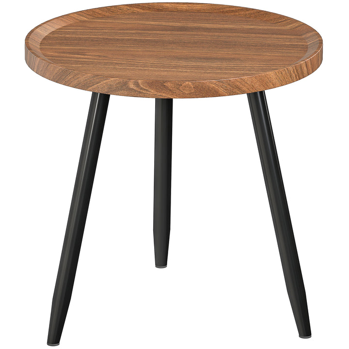Modern Round Coffee Table with Steel Frame for Small Space, Sofa Beside, Living Room, Bedroom, Chestnut Wood Effect