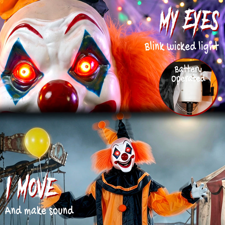 190cm Life Size Animated Clown Halloween Decoration, Scary Halloween A