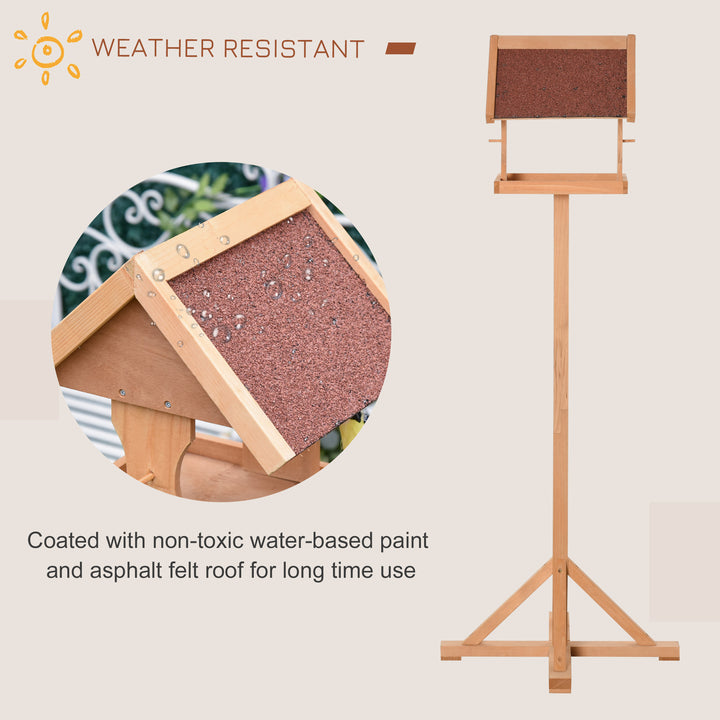 PawHut Bird Feeder Table, Wooden Freestanding Outdoor Feeding Station with Weatherproof Roof, Cross-shaped Base, Natural, 55 x 55 x 144cm | Aosom UK