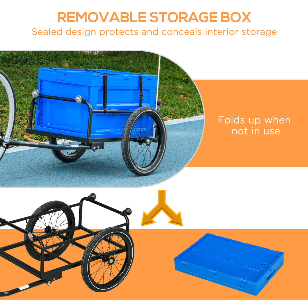 HOMCOM Steel Trailer for Bike, Bicycle Cargo Trailer with 65L Storage Box and Foldable Frame, Max Load 40KG, Blue