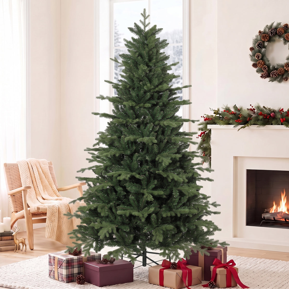7ft Artificial Christmas Tree with 2080 Realistic Tips, Hinged Xmas - view 2