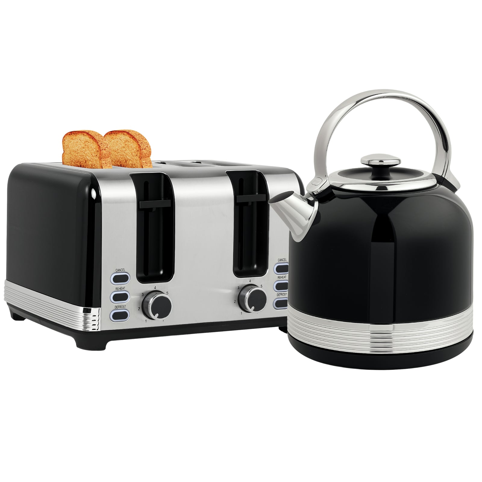 Polished Metal Kettle and Toaster Set - Black