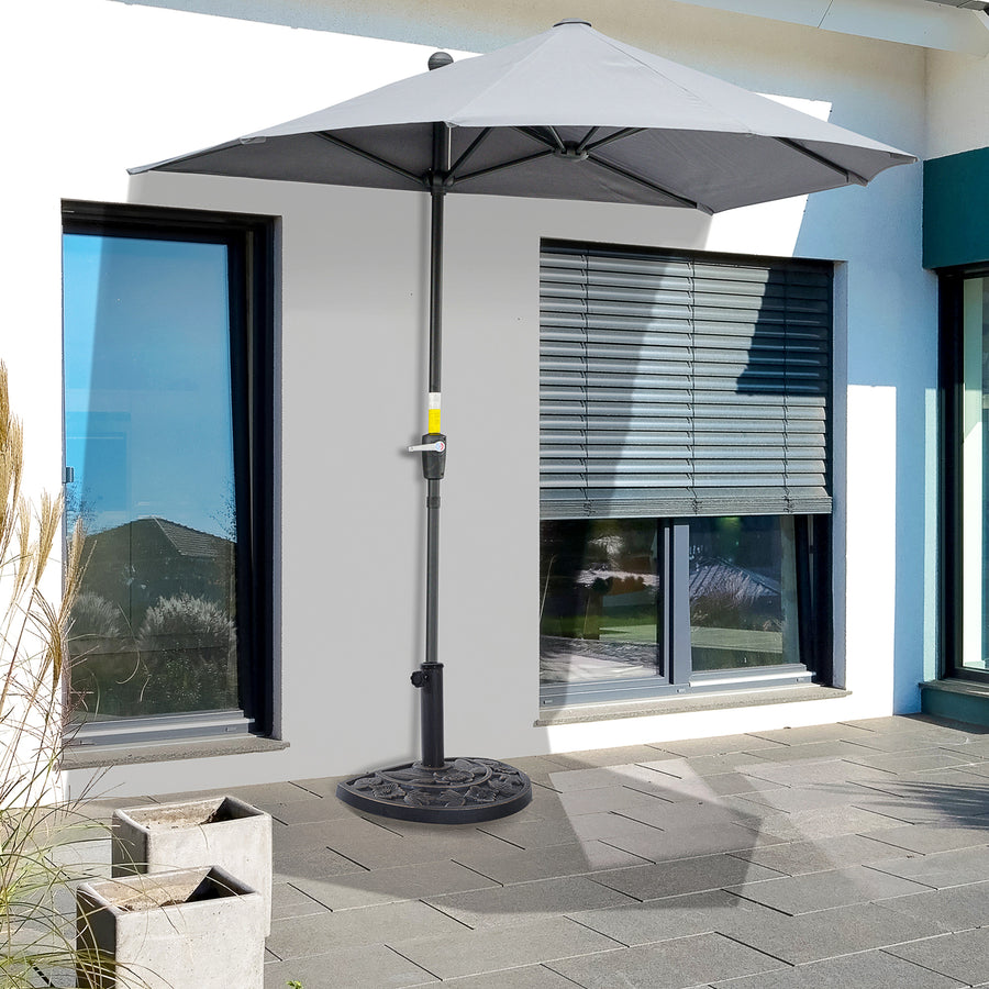 9kg Resin Parasol Base, Half Round Umbrella Stand with Floral Design for Garden, Outdoor, Suitable Umbrella Rod: Φ3.8cm, Φ4.8cm, Bronze Tone