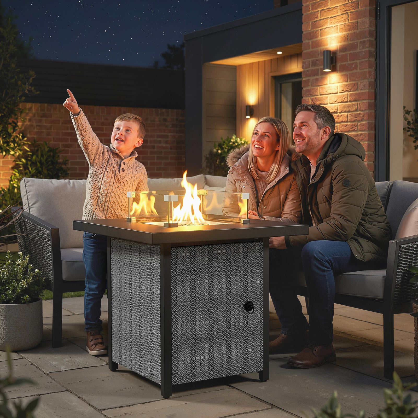 Propane Gas Fire Pit Table for Garden, 11.7 KW Smokeless Firepit Outdo