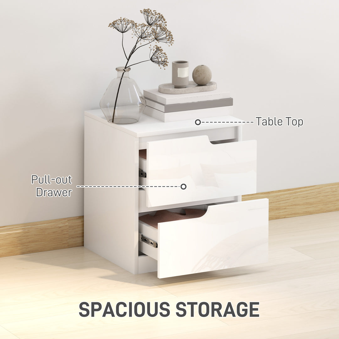 High Gloss Bedside Table Set of 2 - White