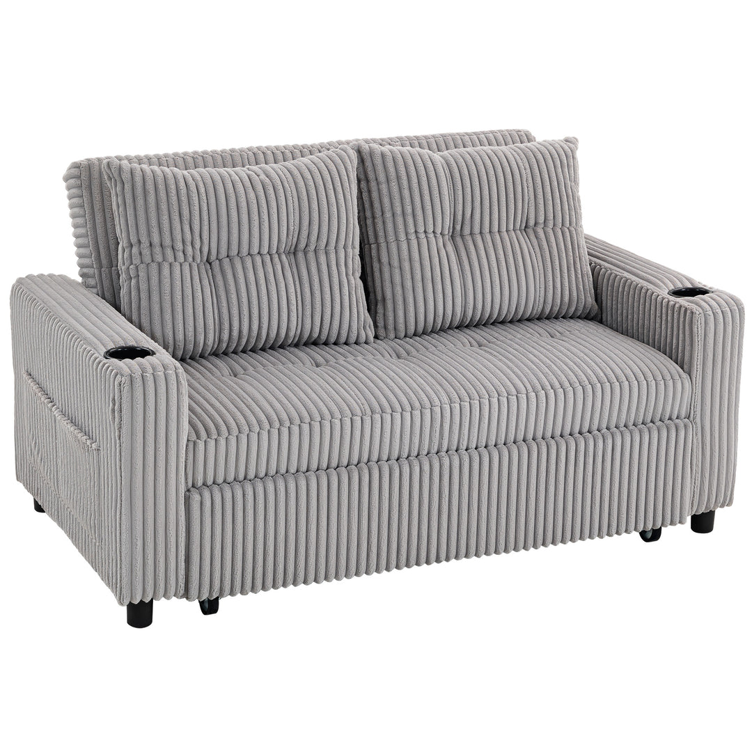 MCL 2 Seater Click Clack Sofa Bed with Pull Out Design, Corduroy Upholstery - Light Grey