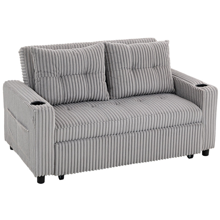 MCL 2 Seater Click Clack Sofa Bed with Pull Out Design, Corduroy Upholstery - Light Grey