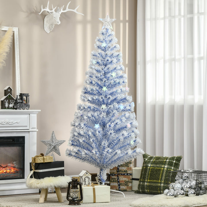 6FT Artificial Fibre Optic Christmas Tree Seasonal Decoration w/ LED Lights Pre-Lit Easy Store White Blue