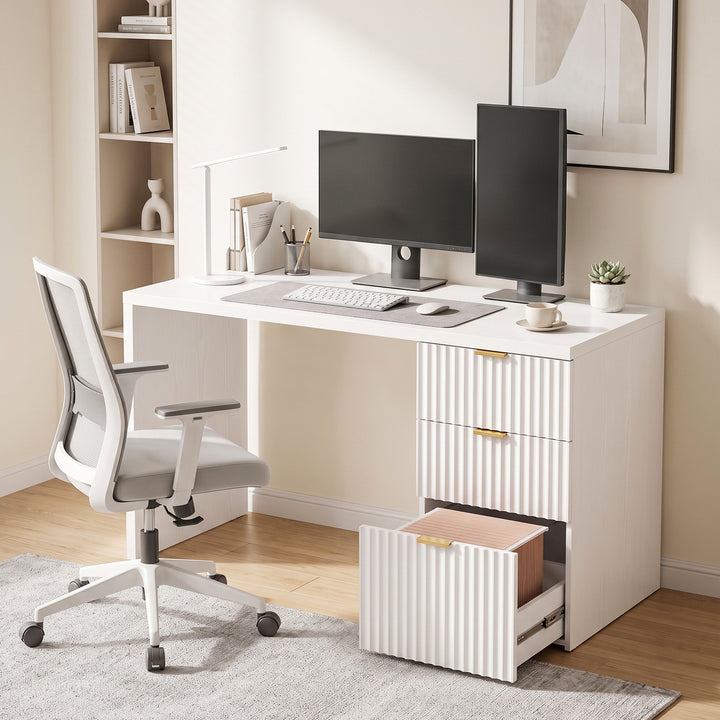 Computer Desk with 3 Drawers Reversible Home Office Desk 120 cm, White - view 2