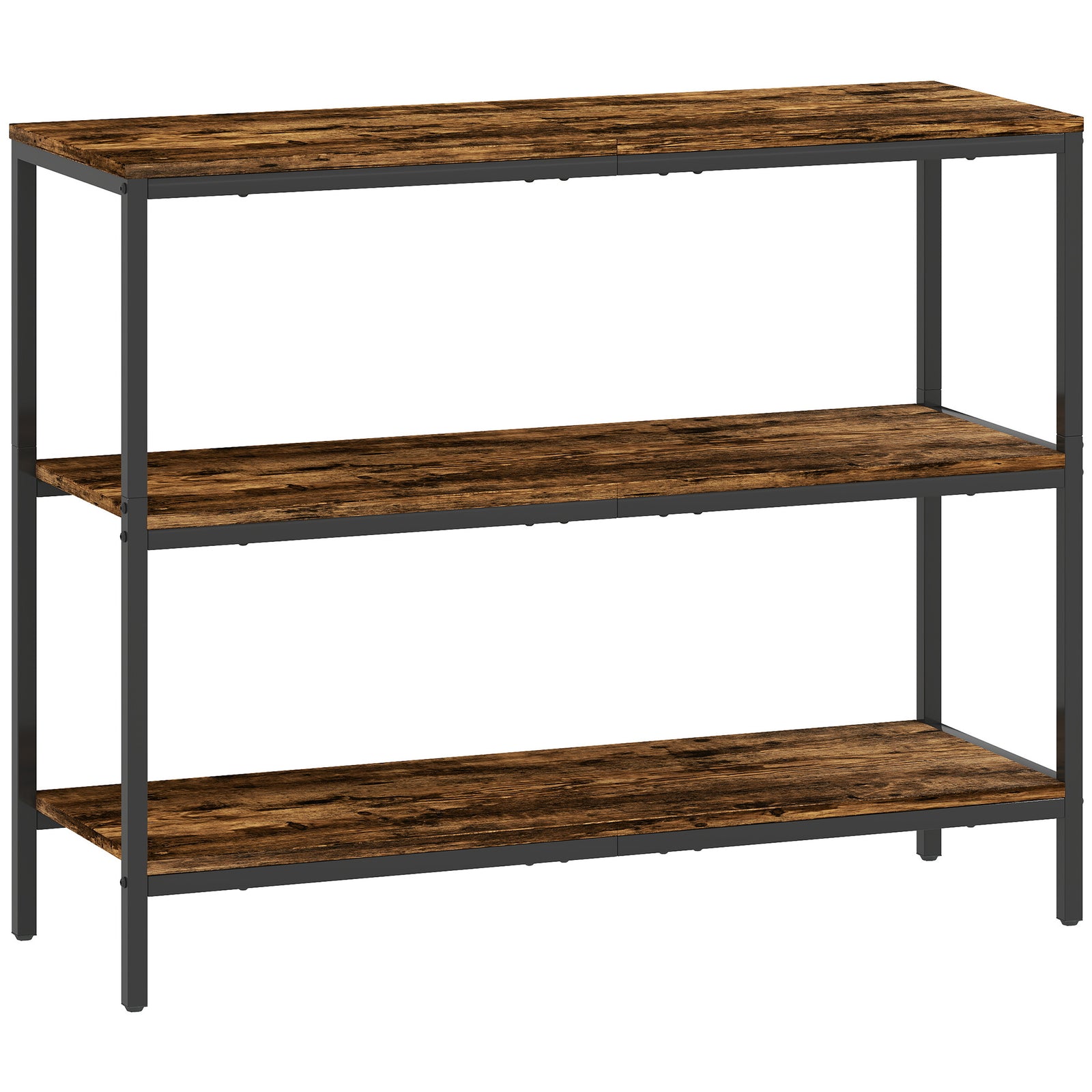 3-Tier Console Table with Storage Shelves - Rustic Brown