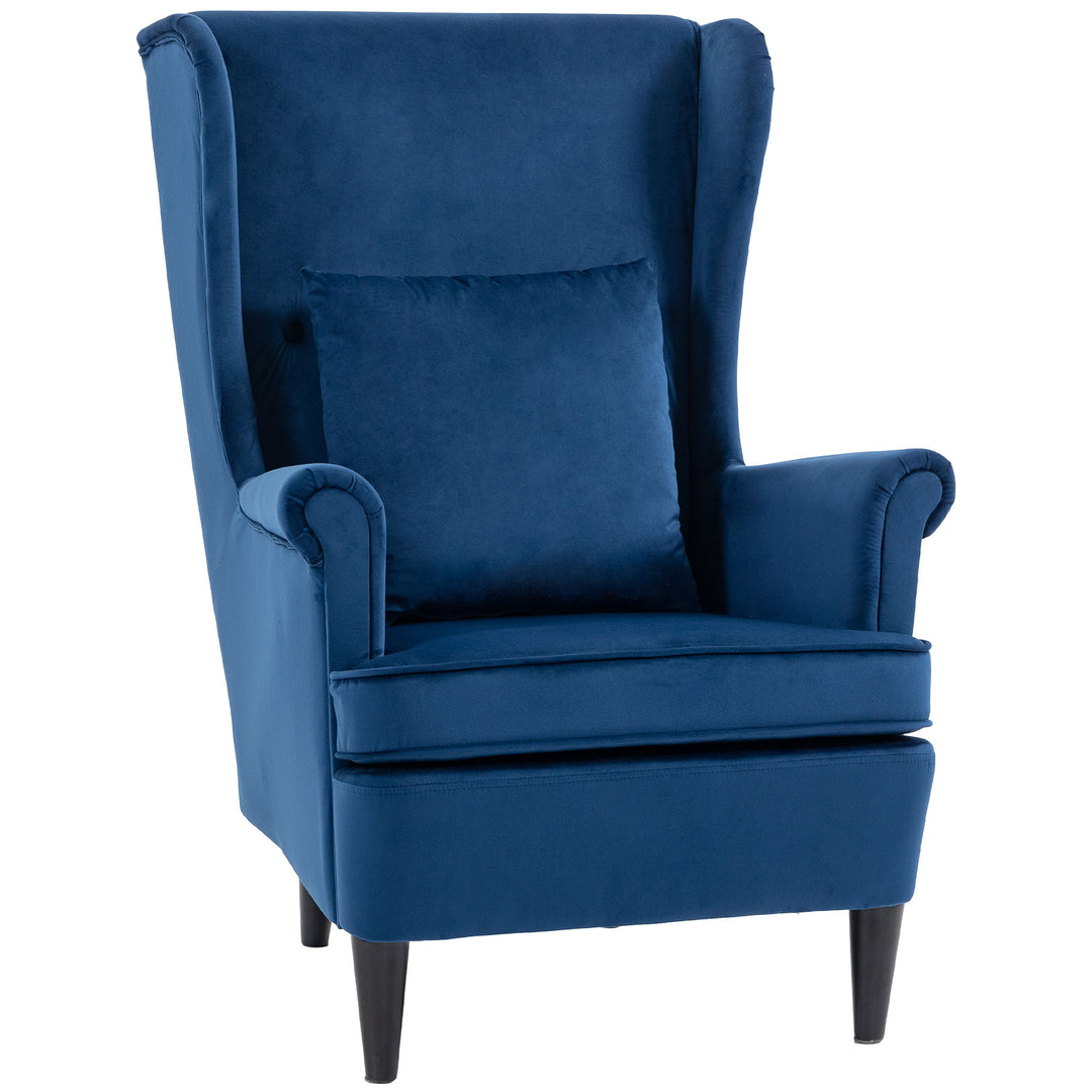 Modern Accent Chair with High Backrest and Pillow, Velvet-Feel Fabric 