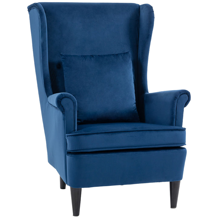 Modern Accent Chair with High Backrest and Pillow, Velvet-Feel Fabric 