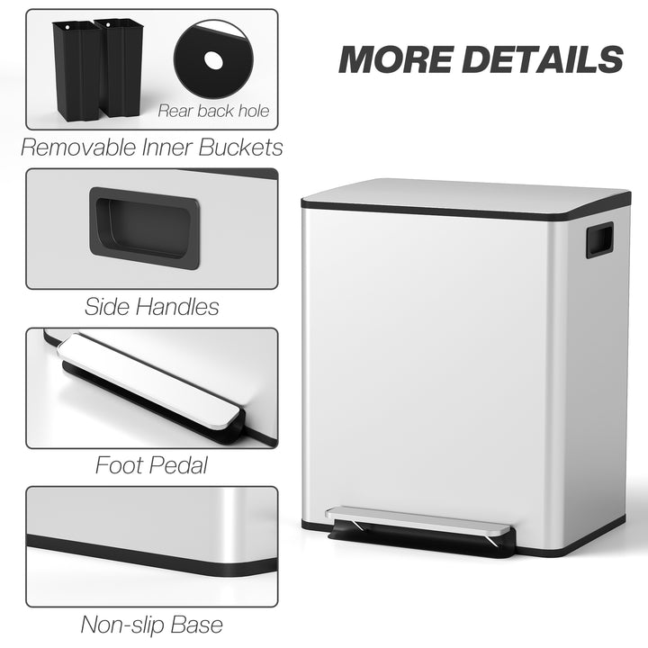 50L Dual Compartment Stainless Steel Bin, with Deodoriser Holders - Si