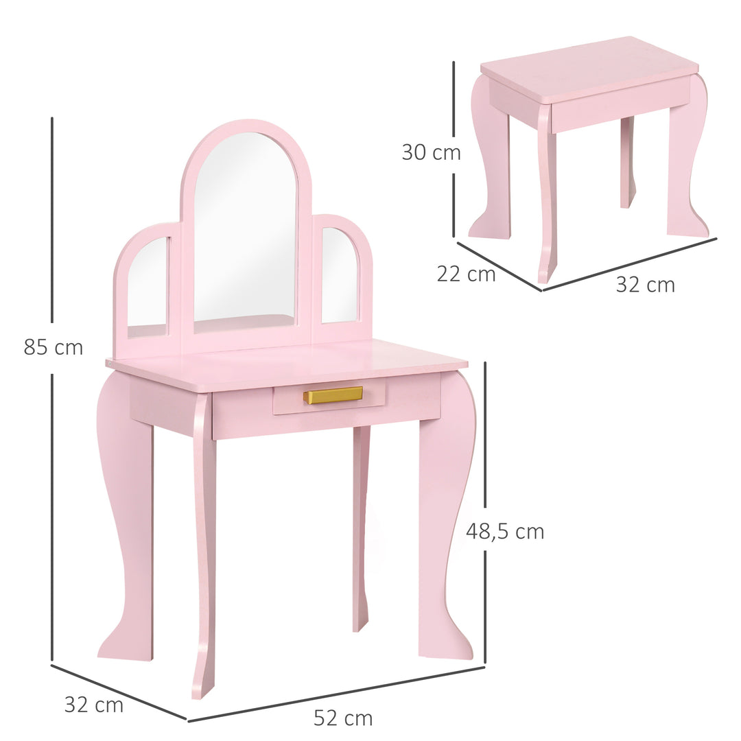 MCL Kids Dressing Table Set, with Mirror and Drawer - Pink