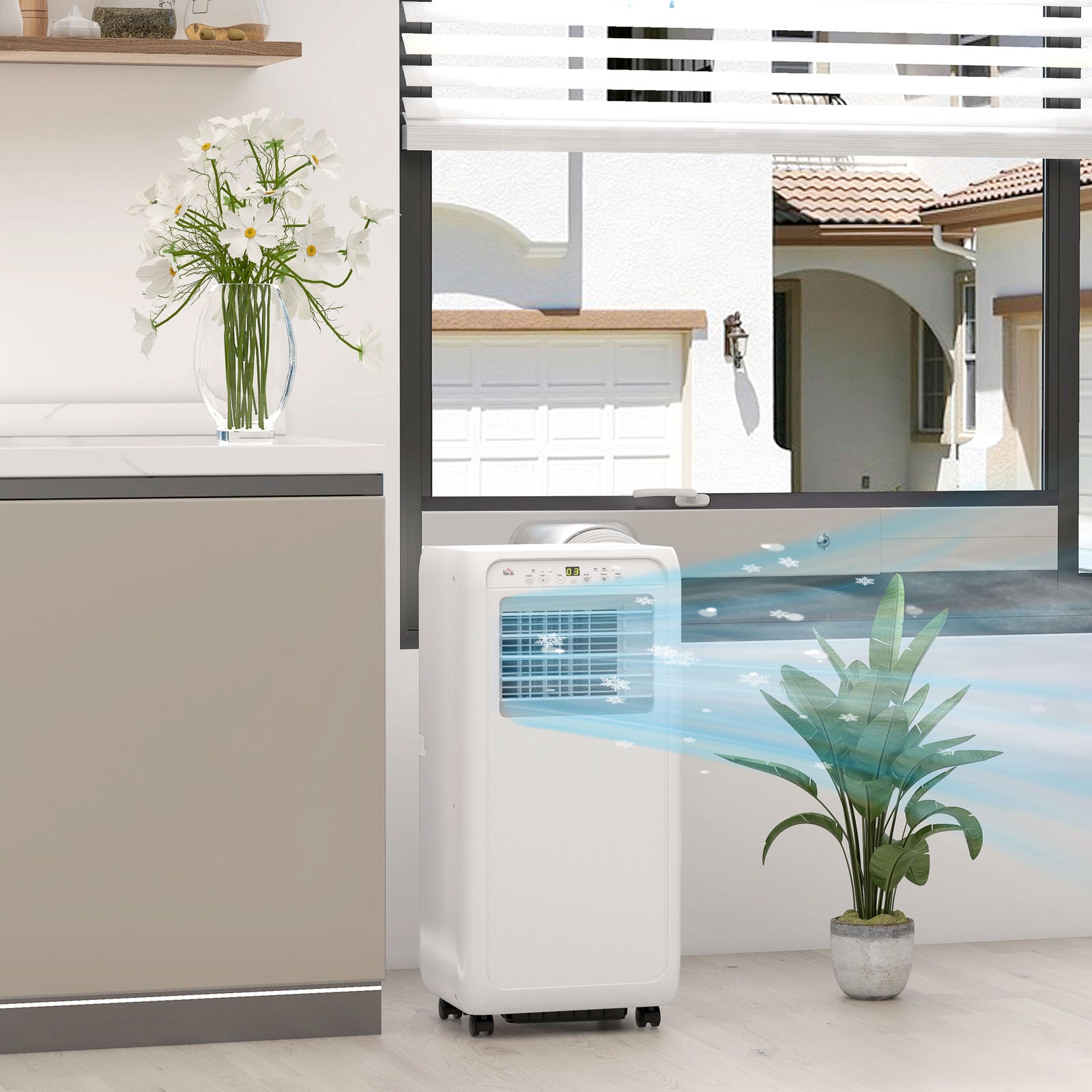 7,000 BTU Mobile Air Conditioner for Room up to 26m², with Dehumidifier, 24H Timer, Wheels, Window Mount Kit