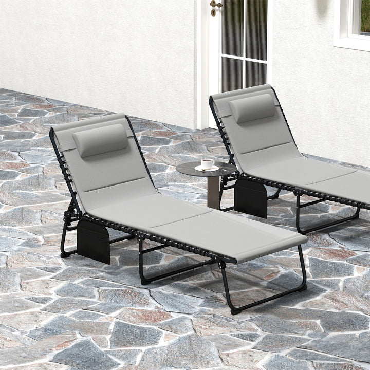 Set of Two Reclining Sun Loungers - Light Grey