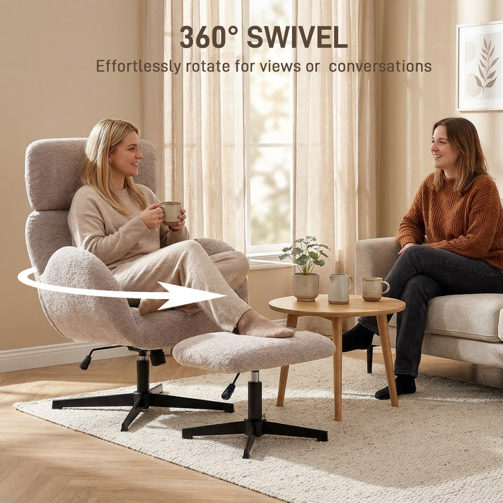 Swivel Armchair and Footstool Set, Height Adjustable Accent Chair with