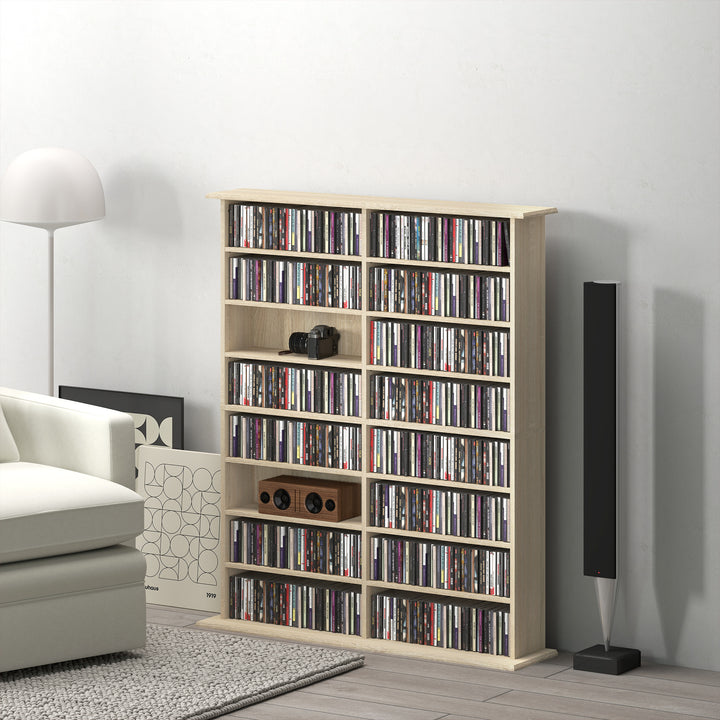 16-Compartment Media Shelf - Nature Wood Finish