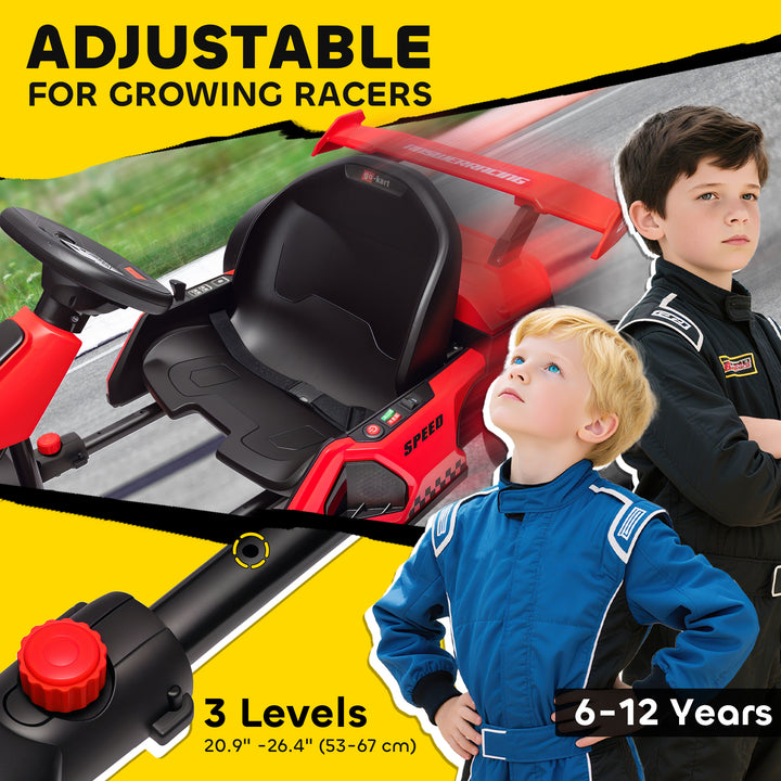24V Electric Go Kart for Kids with Adjustable Seat for 6-12 Years, Red