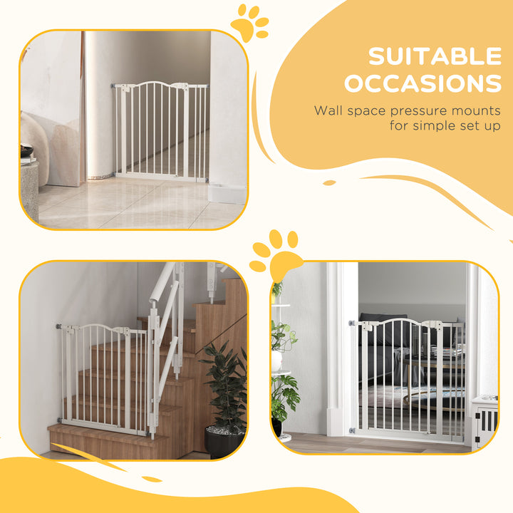 Metal 74-87cm Adjustable Pet Gate Safety Barrier w/ Auto-Close Door White