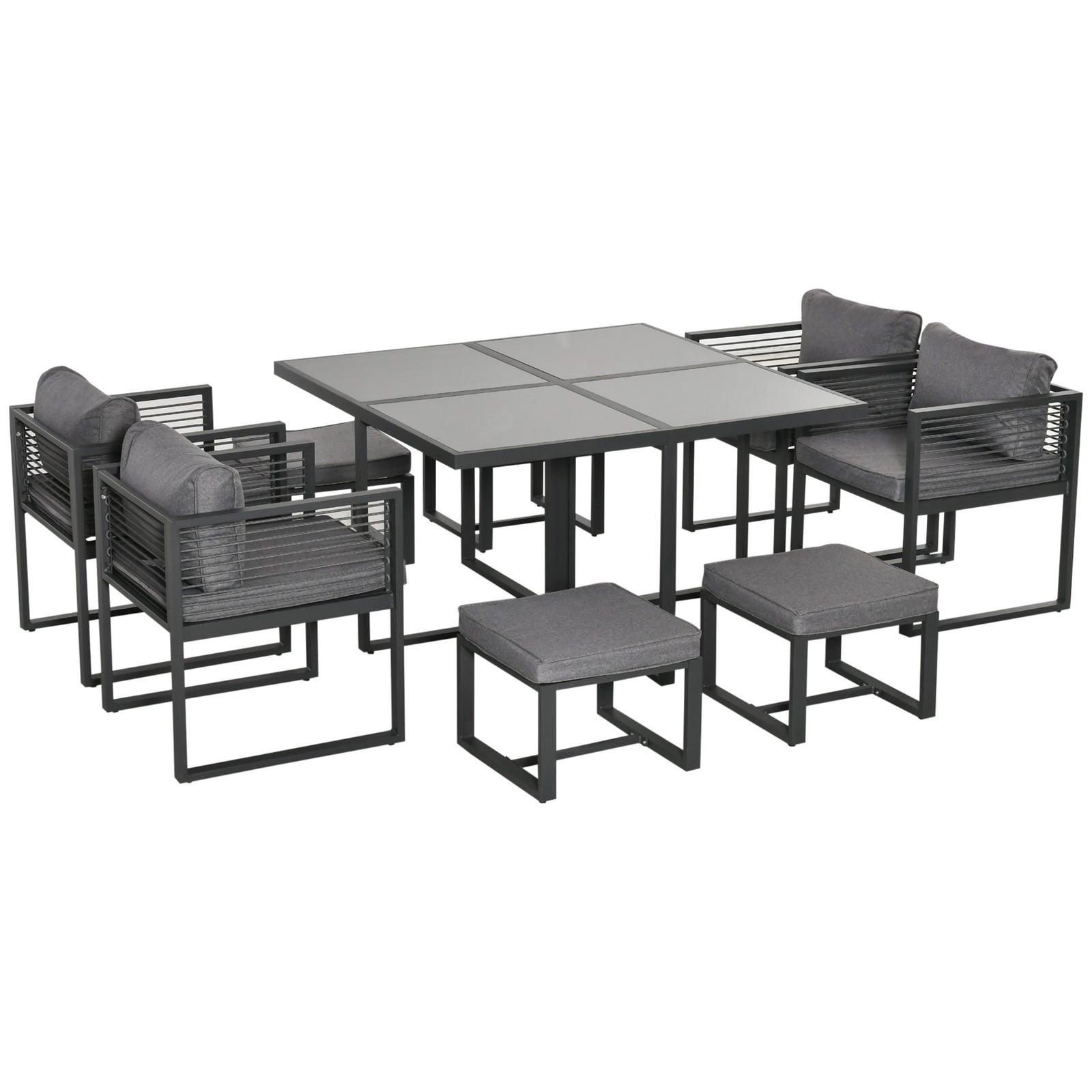 Nine-Piece Aluminium Garden Set, with Glass-Top Table - Grey