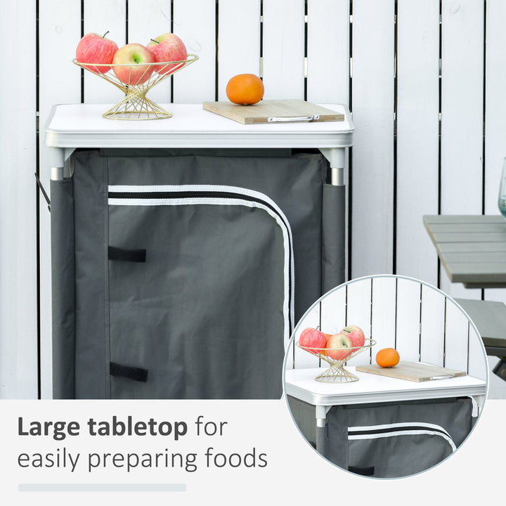 MCL 2-Shelf Camping Cupboard Camping Kitchen Station Cook Table Aluminum, Storage Organiser for BBQ Party Picnics Backyards with Carrying Bag