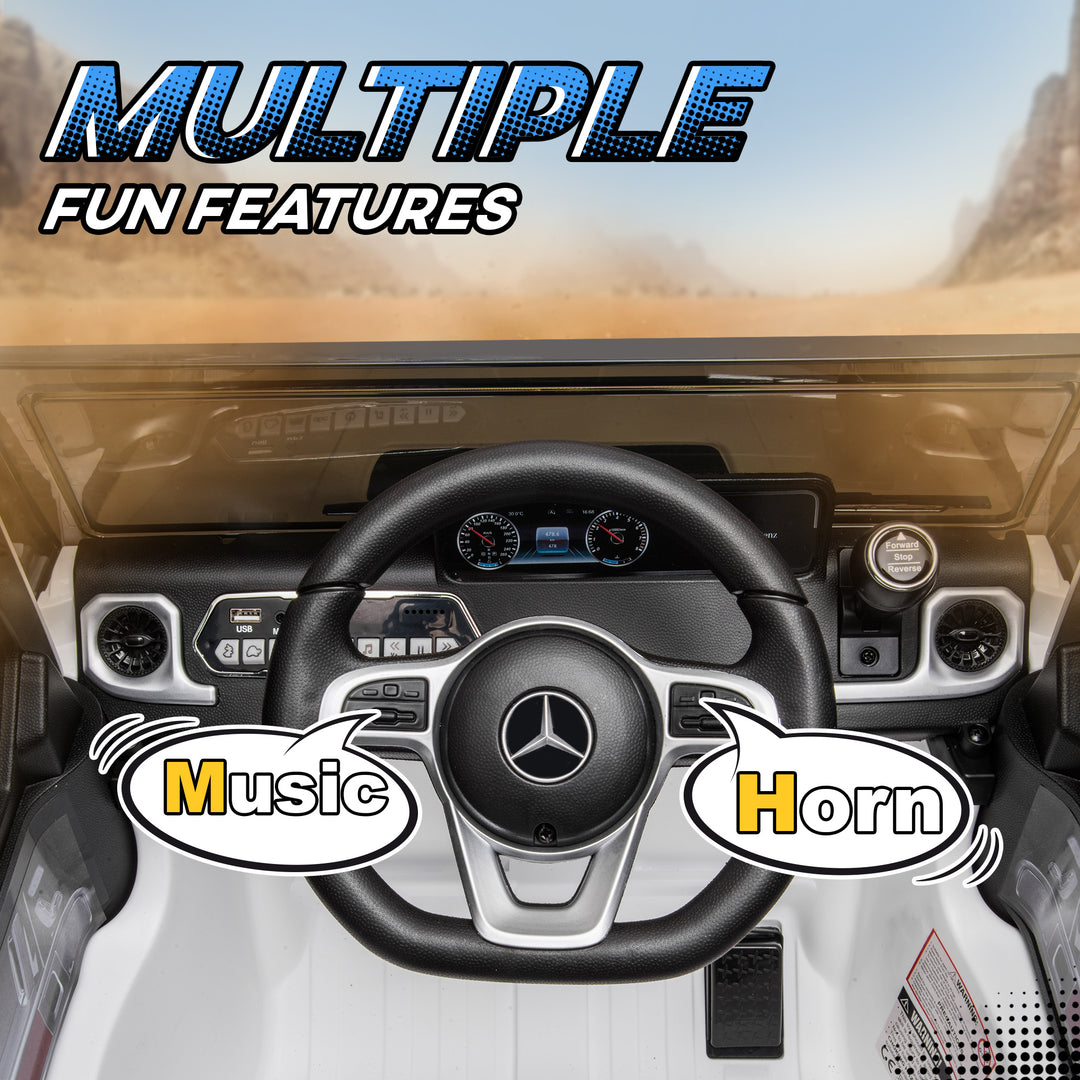 MCL Mercedes Benz G500 Licensed 12V Kids Electric Ride On Car  Toy with Parental Remote Control Battery-powered 2 Motors Music Lights MP3 for 3-8 Years Old White