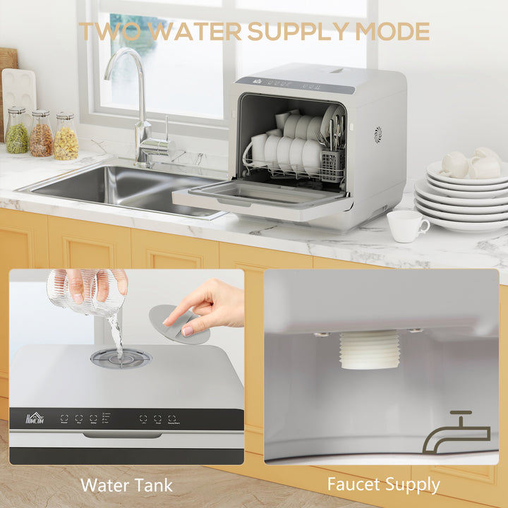 Table Top Dishwasher with Built-in 6L Water Tank, Mini Countertop Dishwasher with 6 Programs, 4 Place Settings, Silver Tone