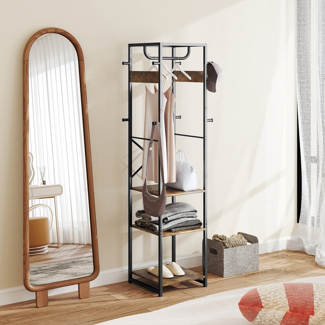 Multi-Storage Clothes Rack - Brown/Black