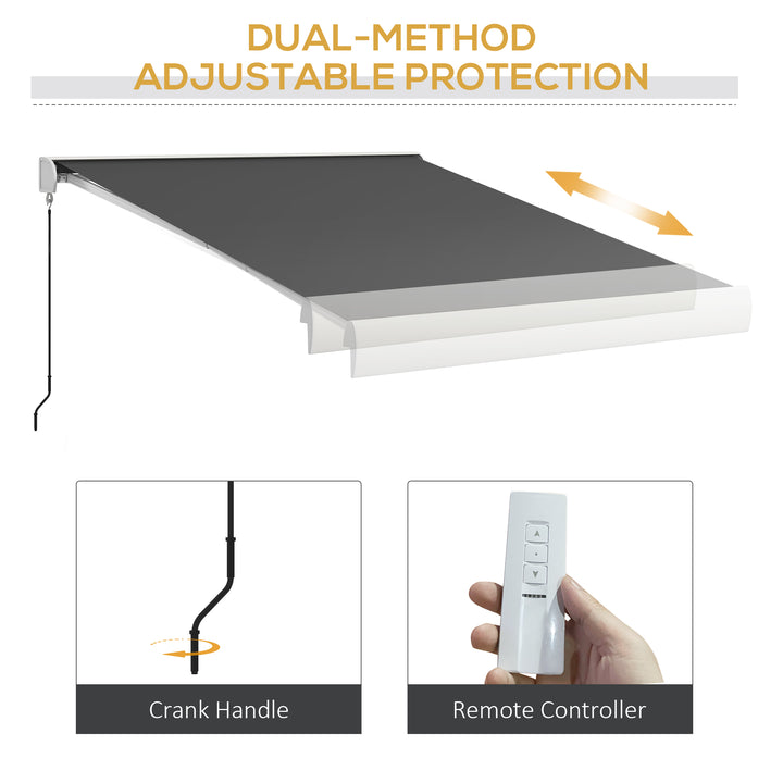 Outsunny 3 x 2.5m Electric Retractable Awning with Remote Controller, Aluminium Frame Sun Canopies for Patio Door Window