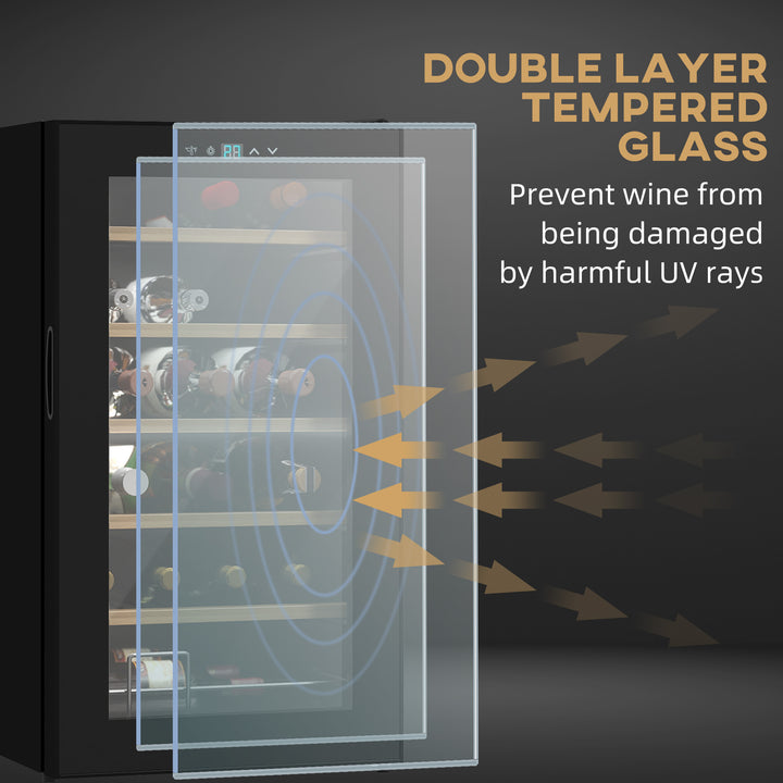 MCL 24 Bottle Wine Fridge, 65 Litre Capacity, 43cm Freestanding Wine Cooler Fridge with Glass Door, LED Light, Digital Touch Screen, Temperature Control, Black