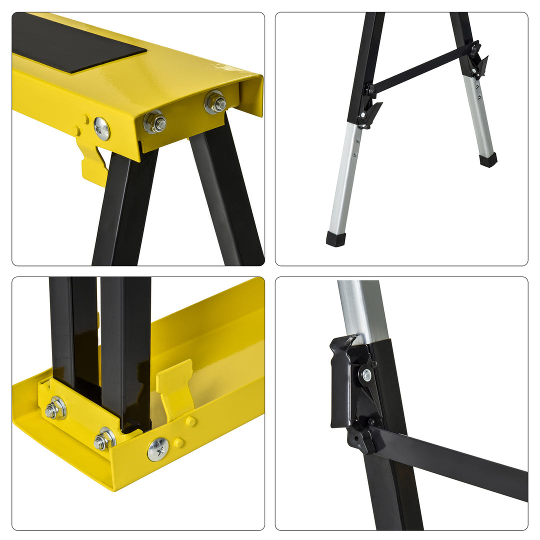 MCL 2PCS Saw Horse Twin Pack Folding Workbench Adjustable Metal Trestle Stands with Non-slip EVA Surface for Sawing Work Max Load 100kg