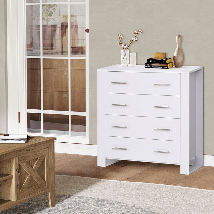 Chest Of 4 Drawers Storage Cabinet Bedroom Clothes w/Metal Handles Base Freestanding Unit Furnishing Living Room White