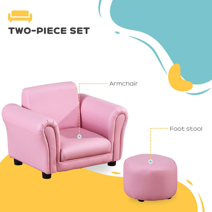 HOMCOM Toddler Chair Single Seater Kids Sofa Set Children Couch Seating Game Chair Seat Armchair w/ Free Footstool (Pink)