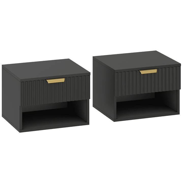 Floating Nightstands Set of 2, Modern Wall Mounted Bedside Tables, Bla