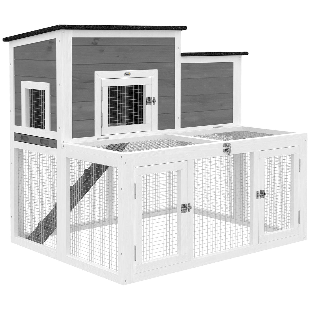 Wooden Rabbit Hutch, Indoor Outdoor Bunny Cage with Waterproof &amp; Opena
