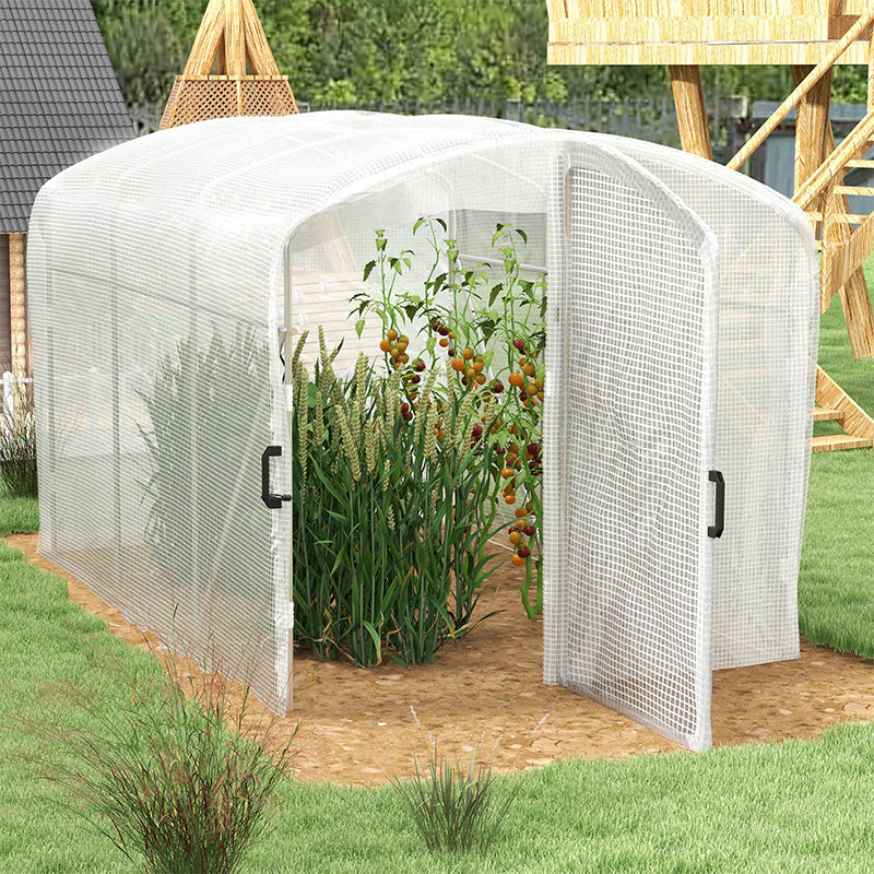 Polytunnel Greenhouse Walk-in Grow House with UV-resistant PE Cover, Door and Galvanised Steel Frame, 2 x 2 x 2m, White
