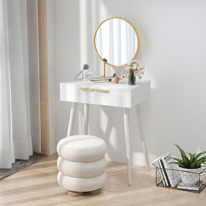 Elegant Dressing Table, with Round Mirror, 60 x 40 x 123 cm - White