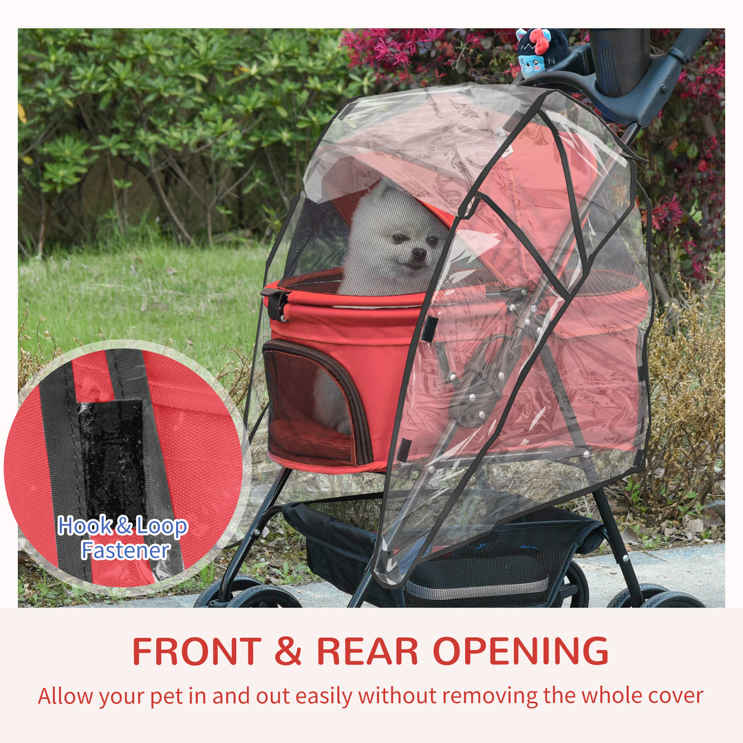 PawHut Pet Stroller, Weather Shield, One-Click Fold, EVA Tyres, Brake, Storage, Adjustable Hood, Safety Tether, Red | Aosom UK