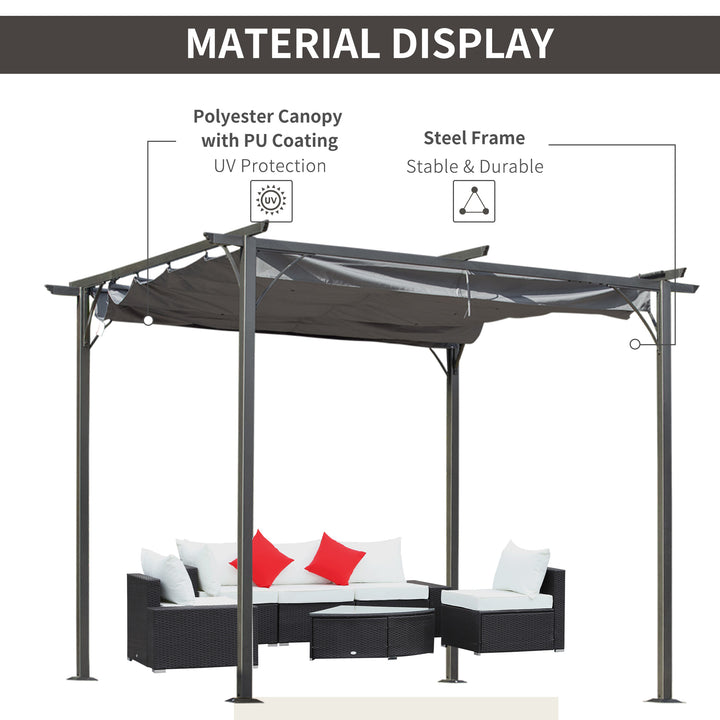 3 x 3(m) Metal Retractable Pergola, Garden Gazebo Metal Pergola Canopy Outdoor Sun Shade Shelter for Party BBQ, Grey