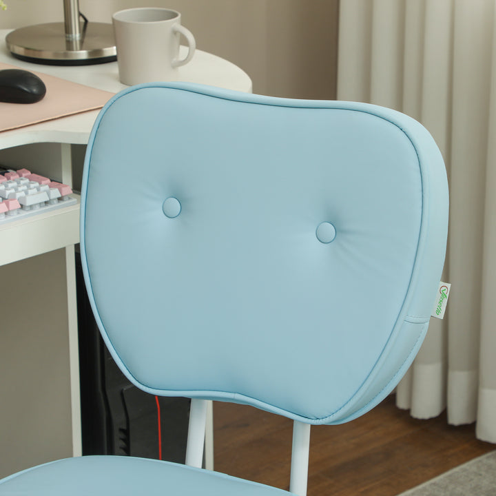 Vanity Office Chair, PU Leather Computer Chair for Home, with Adjustable Height, Armless, Swivel Wheels, Blue