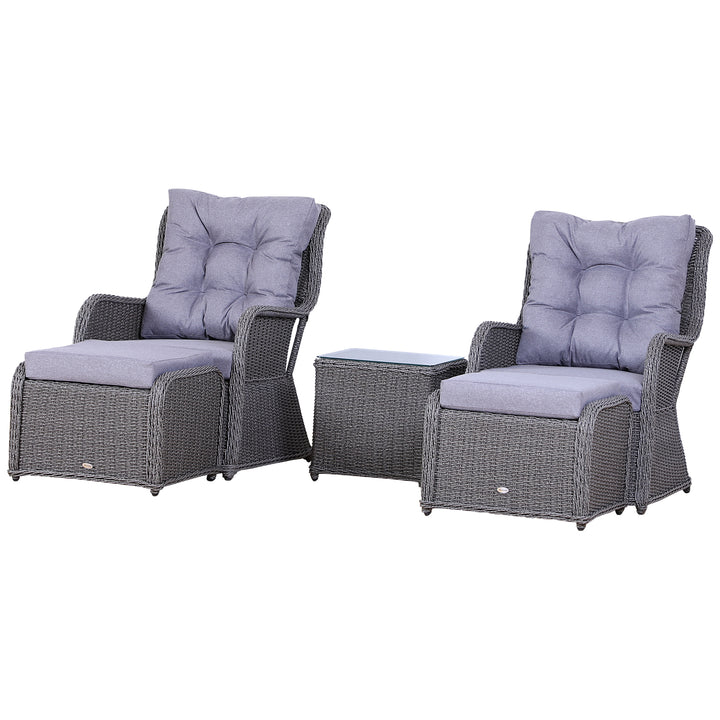 Outsunny 2 Seater Deluxe Garden Rattan Furniture Sofa Chair & Stool Table Set Patio Wicker Weave Furniture Set Aluminium Frame, Grey | Aosom UK