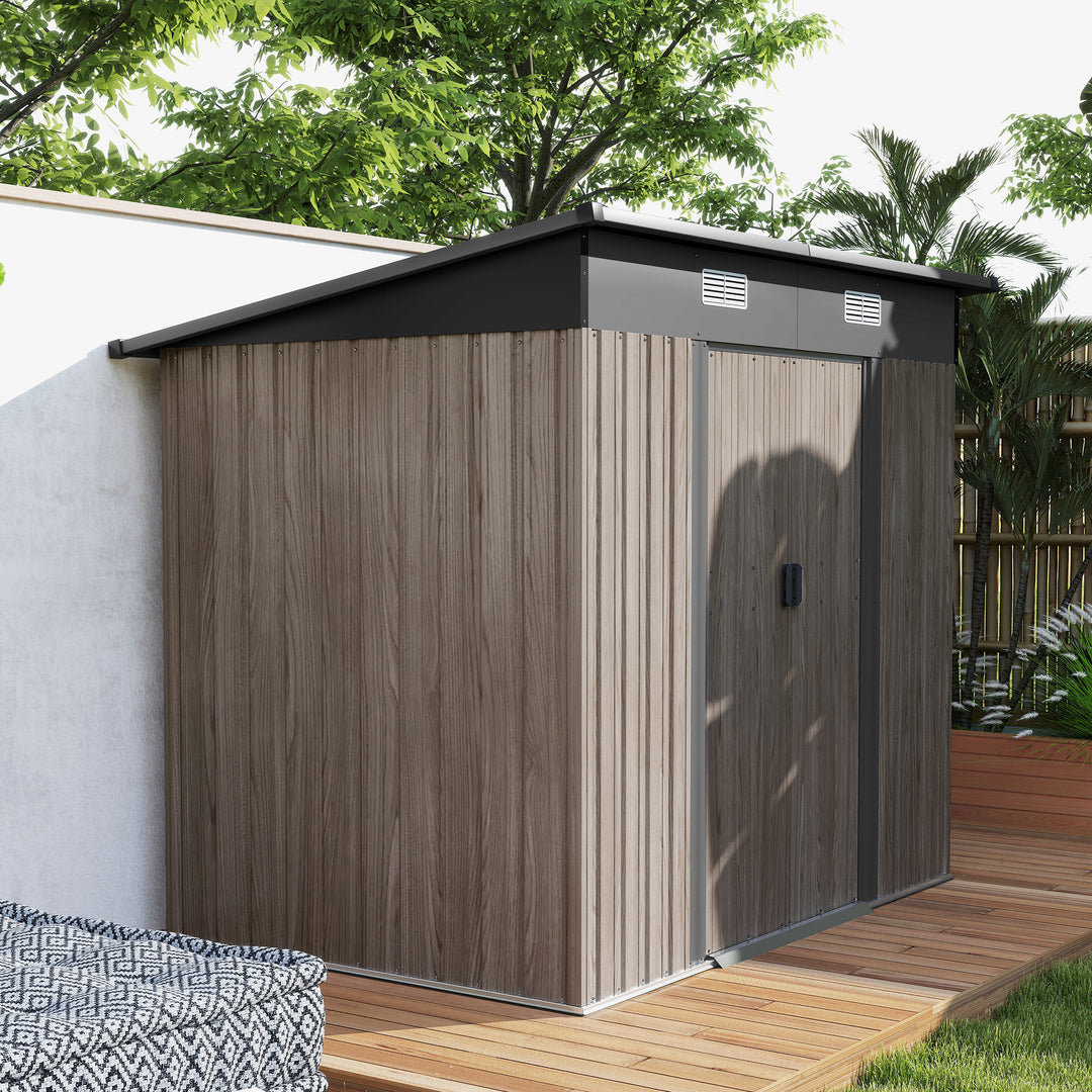 4 x 7ft Metal Shed - Grey Wood-Effect
